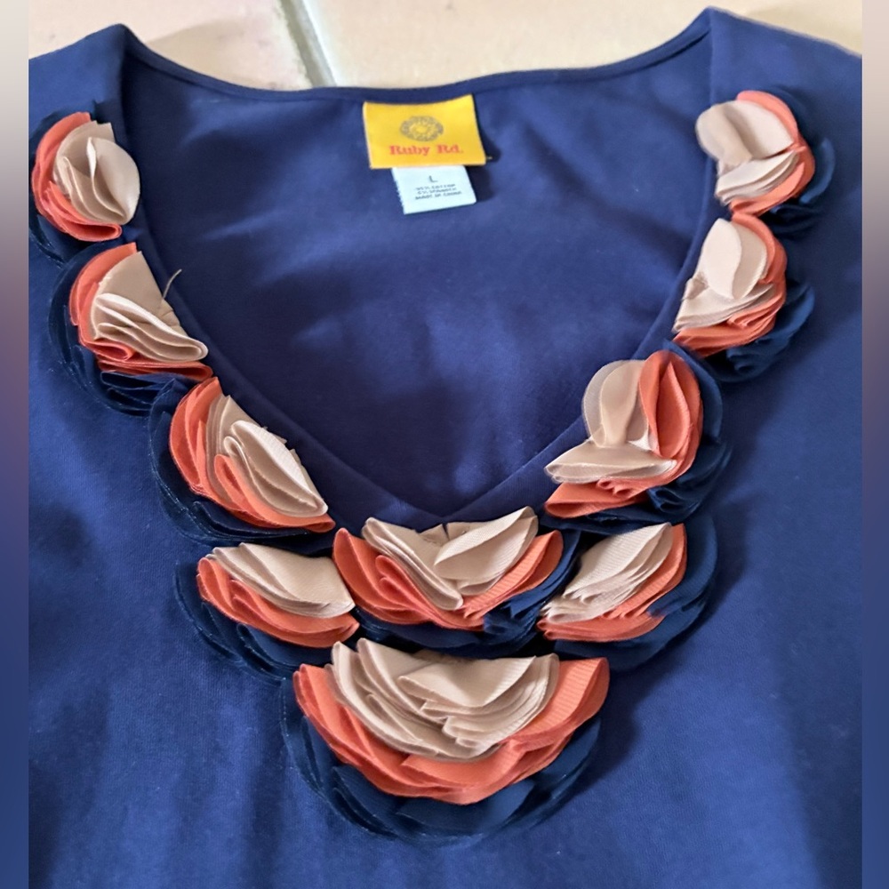 Ruby Rd. Navy Blue Top With Neutral Decorative Ne… - image 3